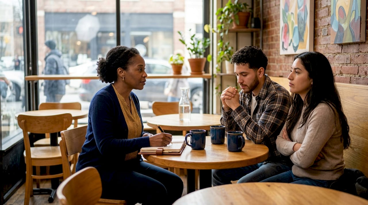 Couple and therapist in counseling session