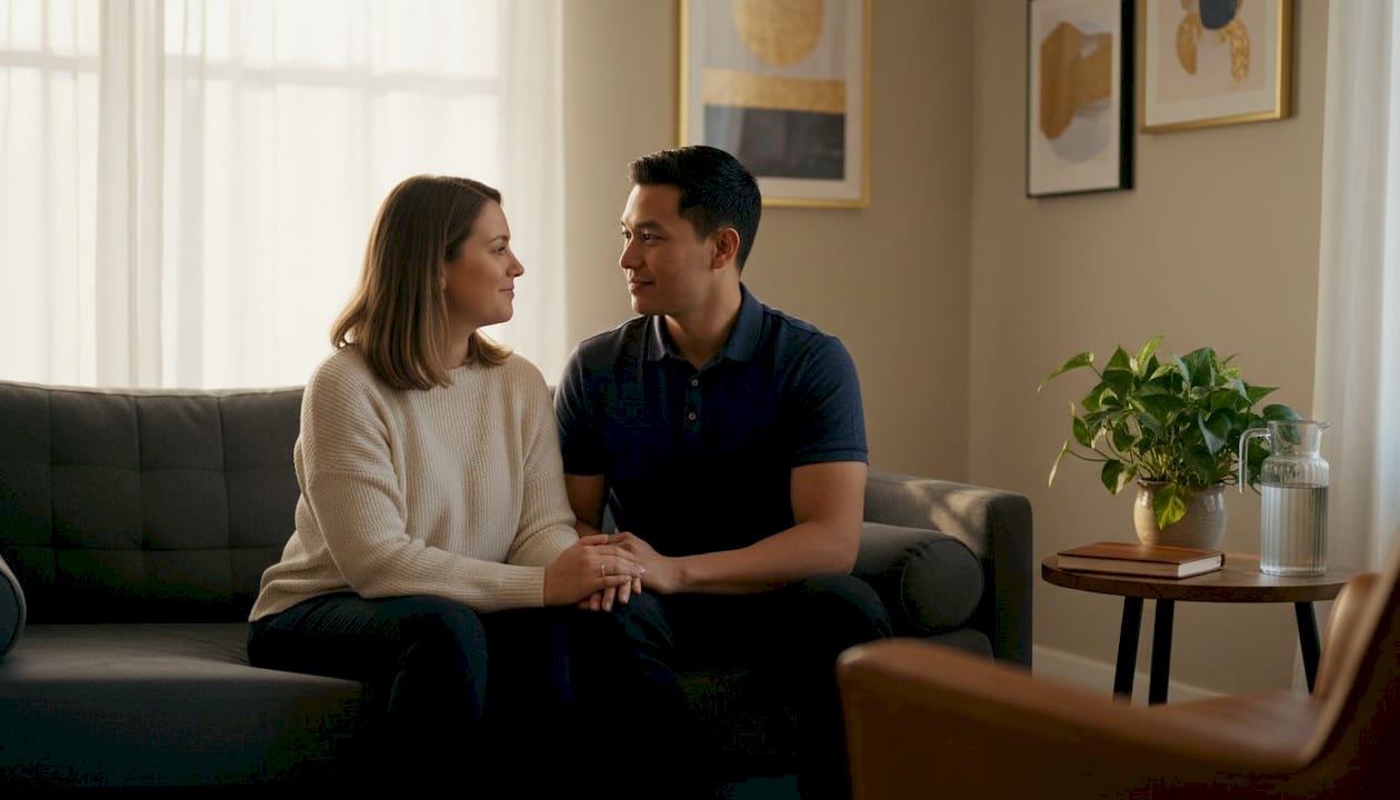 Mixed couple in initial therapy consultation