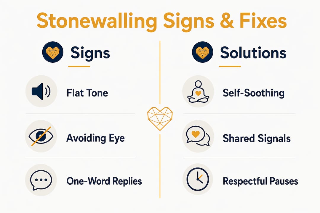 Infographic comparing stonewalling signs and solutions