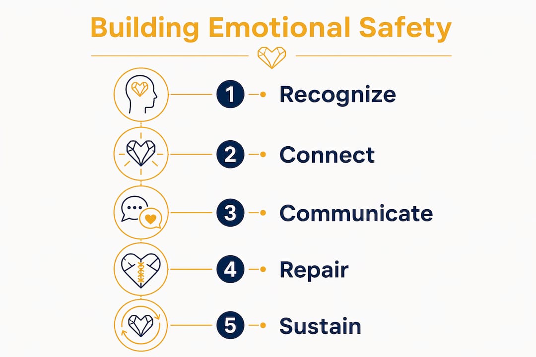 Infographic showing steps to build emotional safety
