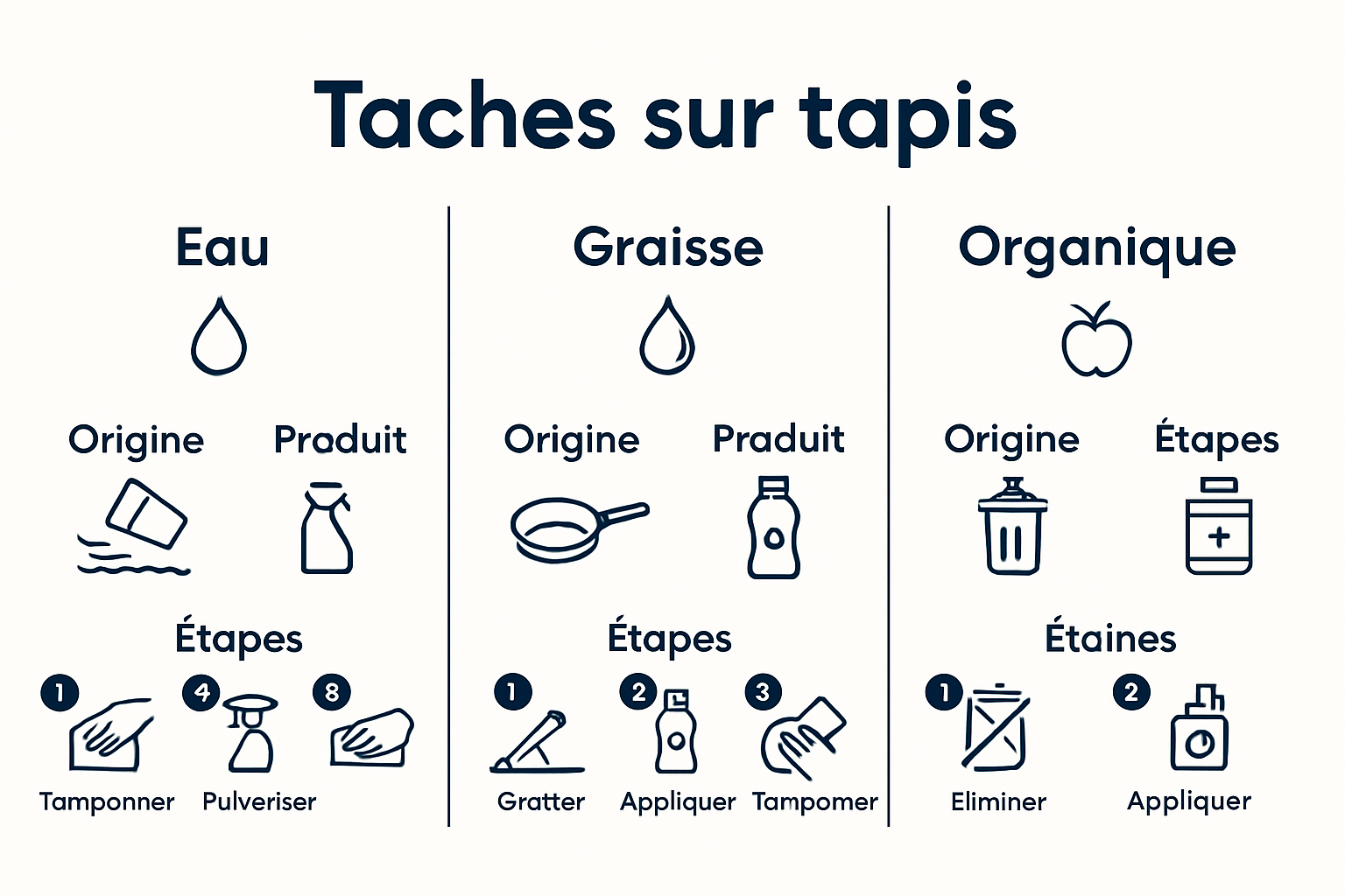 Catégories de taches sur tapis et solutions associées
