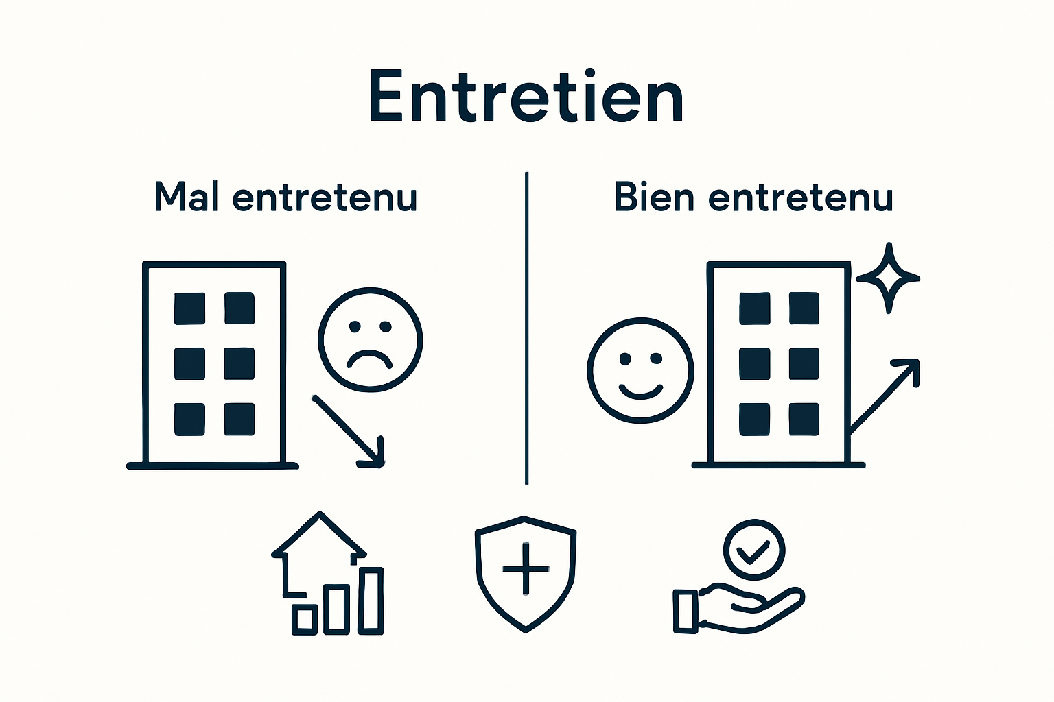 Infographic showing visual comparison of poorly versus professionally maintained buildings