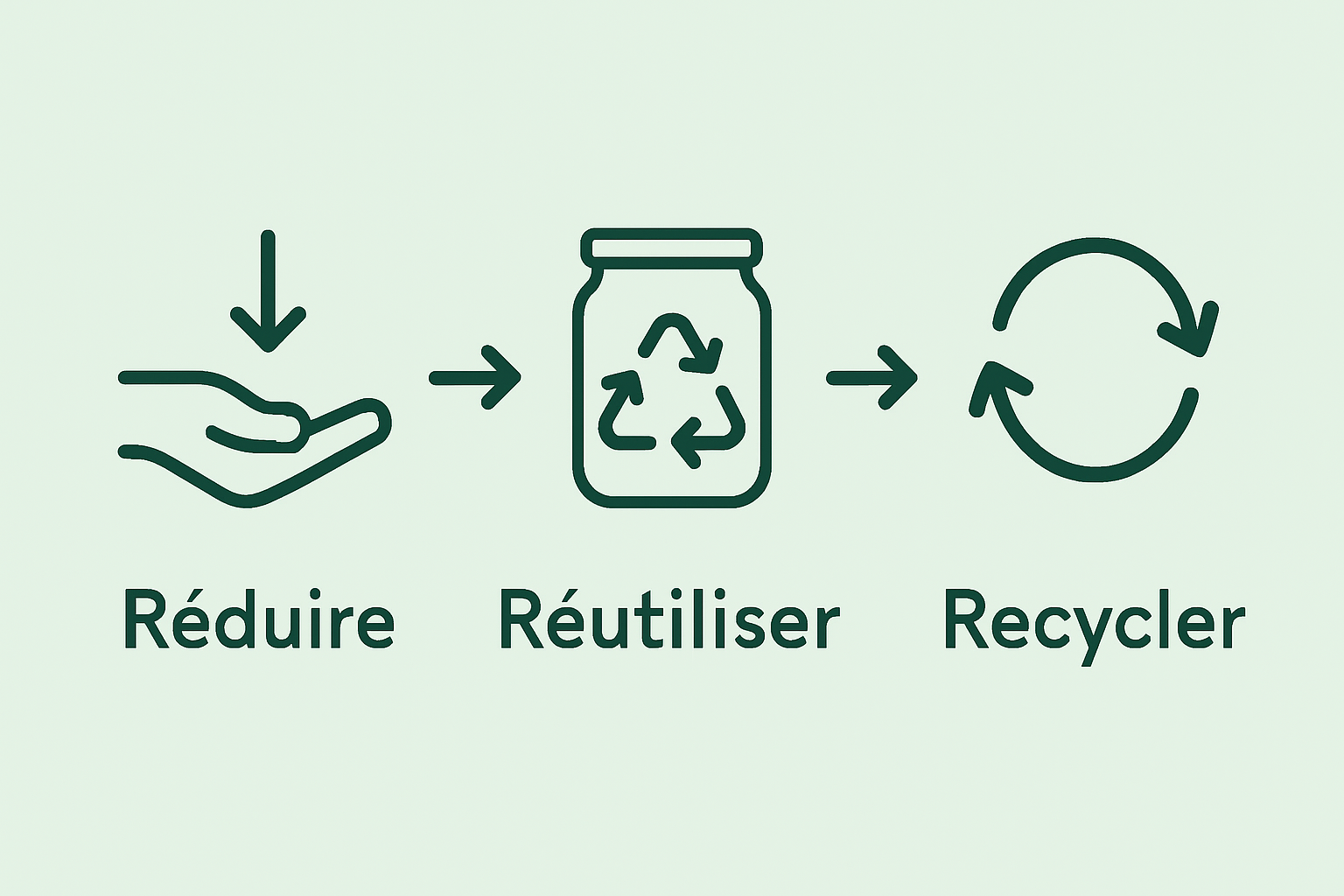Diagramme des 3R du ménage écologique : Réduire, Réutiliser, Recycler
