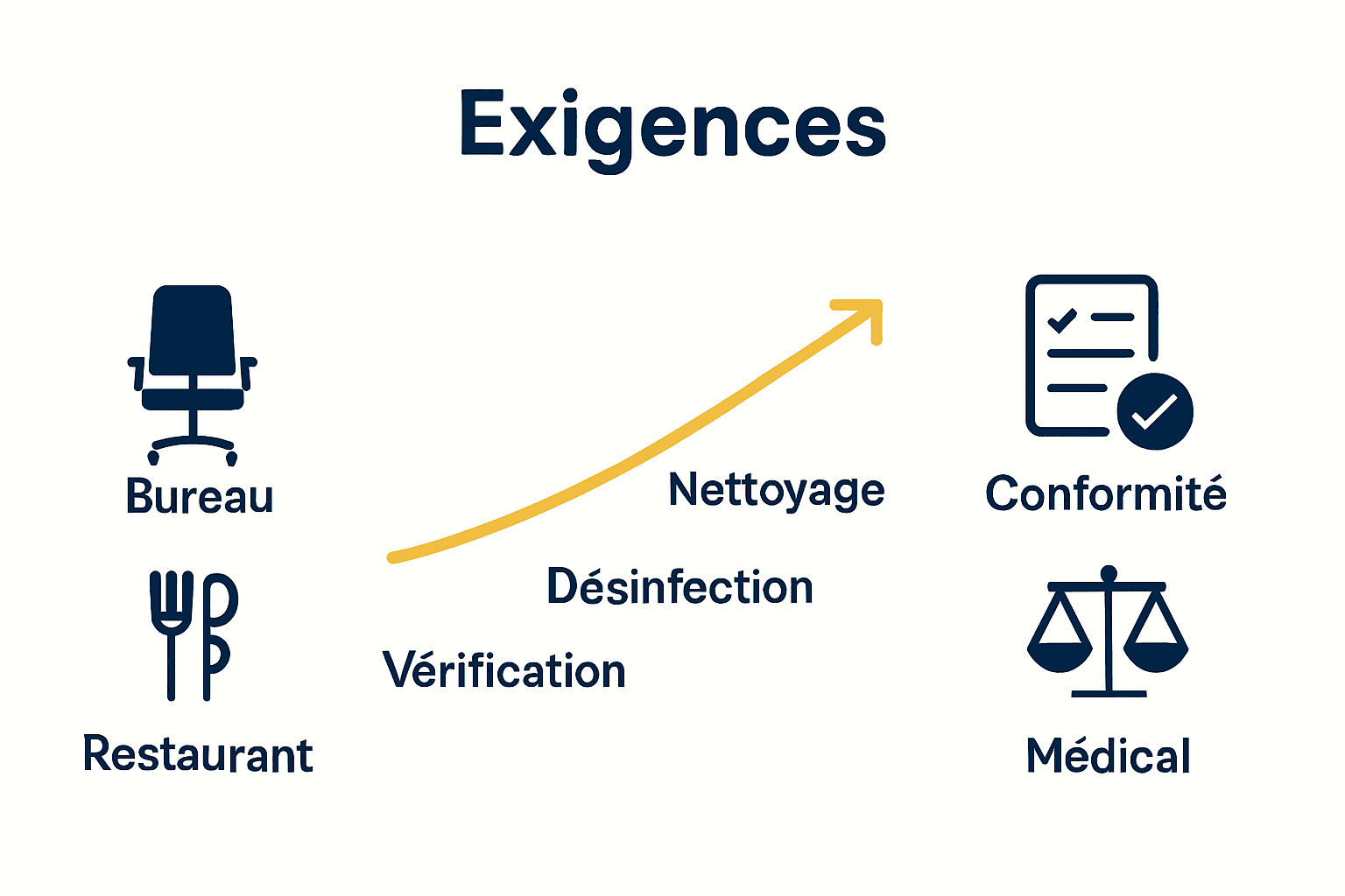 Étapes du protocole de nettoyage selon le secteur d'activité au Québec.