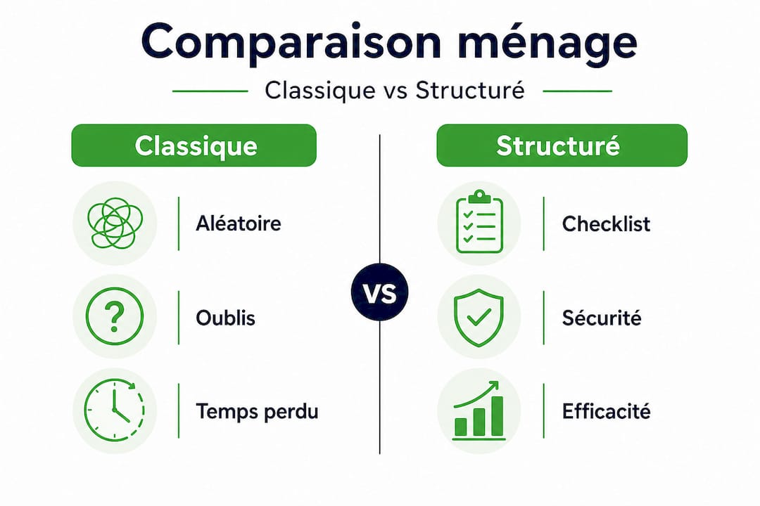 Tableau comparatif des méthodes de ménage traditionnel et organisé