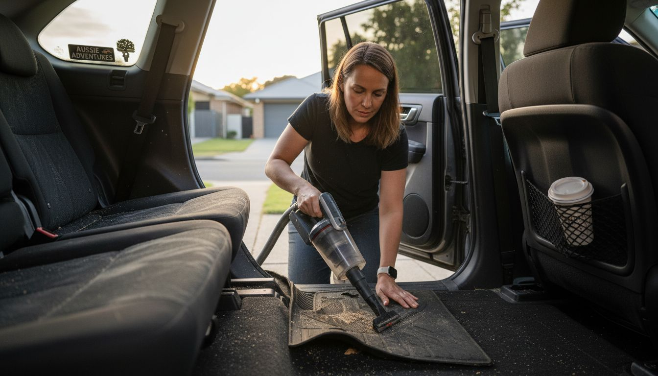 Vacuuming debris from car seat crevices