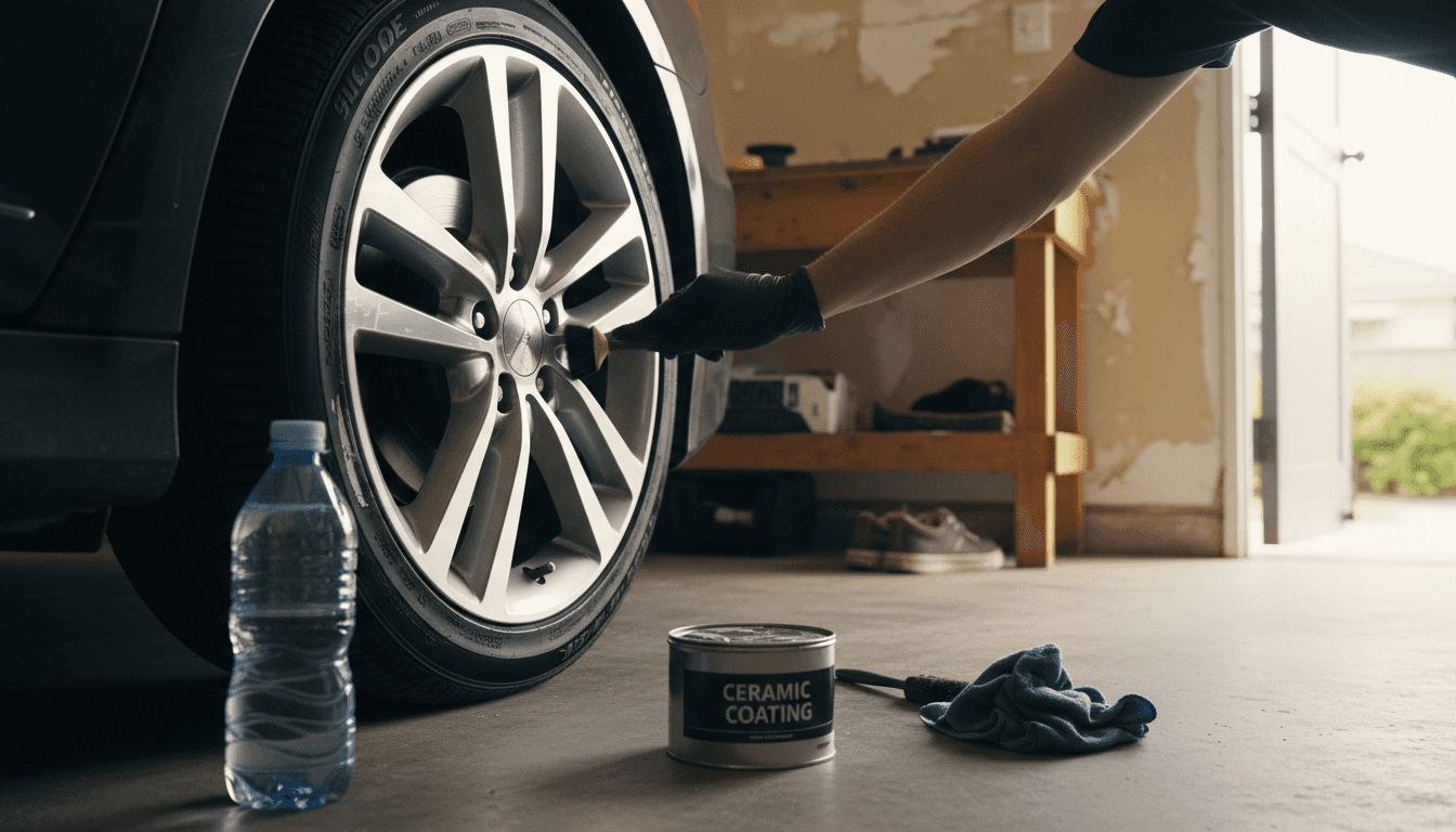 Applying ceramic coating to car wheel