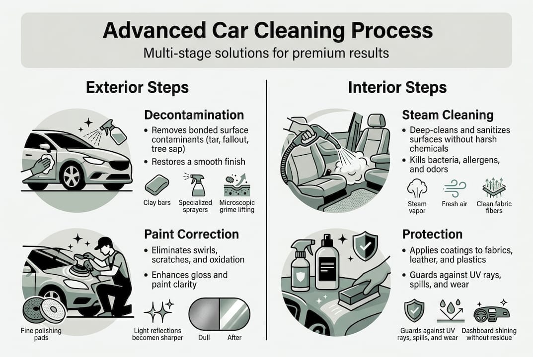 Infographic showing advanced car cleaning stages