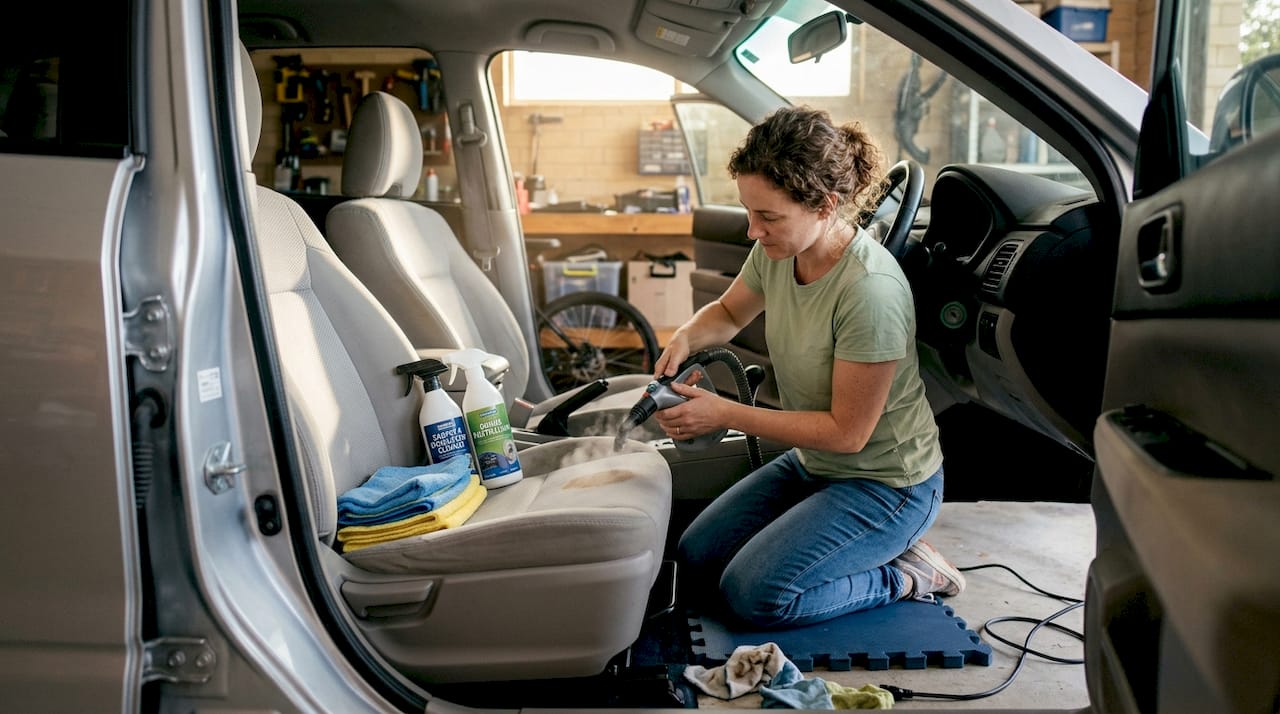 Using steam cleaner on car interior seats