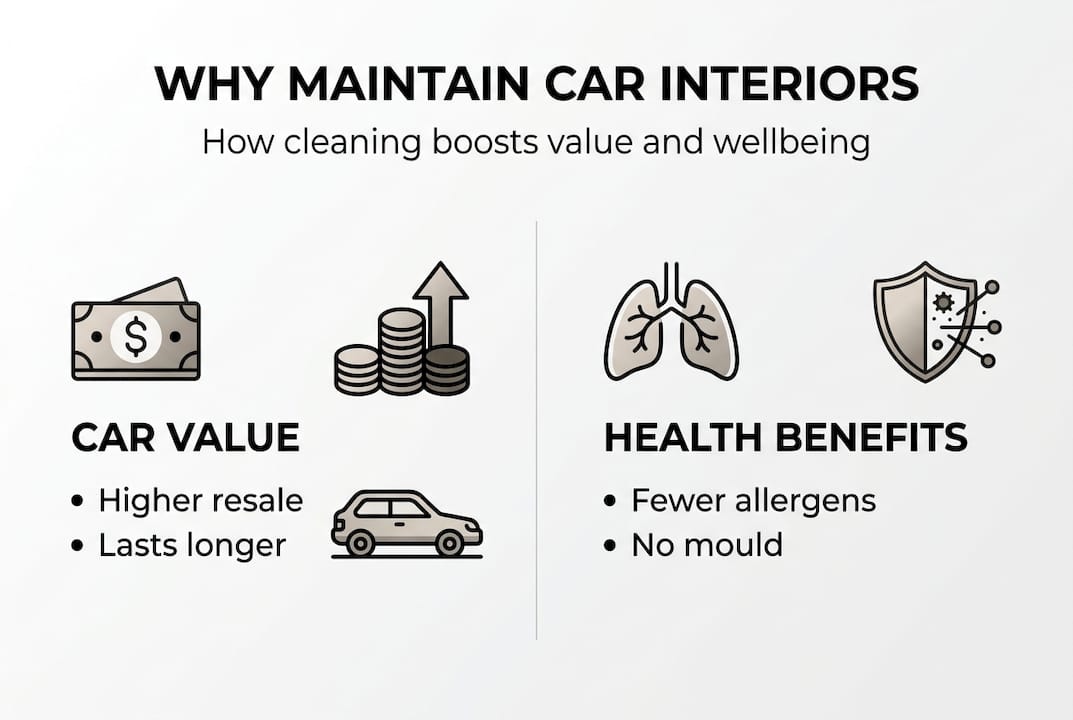 Infographic summarising car interior maintenance benefits