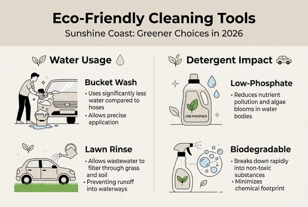 Infographic comparing eco car tools and detergents