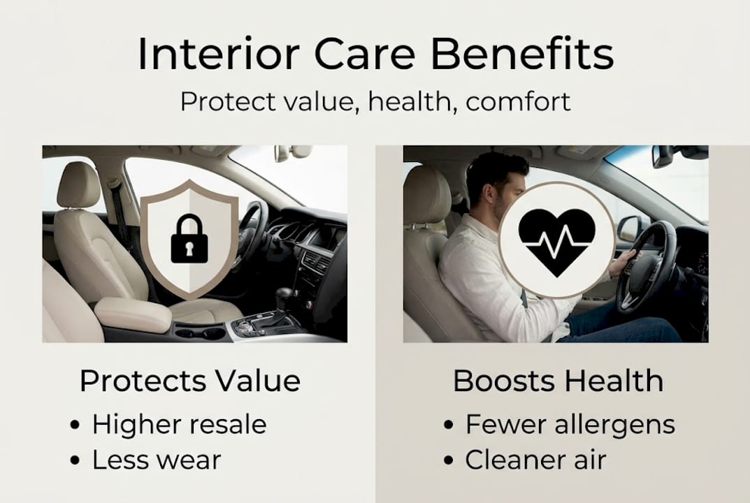 Infographic showing vehicle interior care benefits