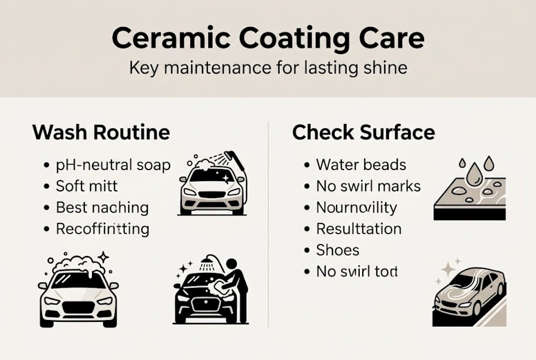 Infographic showing ceramic coating maintenance steps