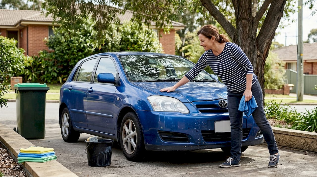 Woman checks bonnet for polishing readiness