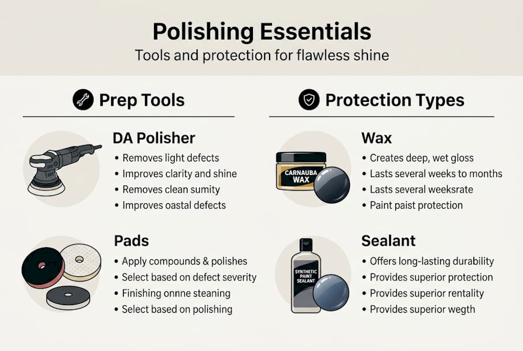Infographic showing polishing tools and protection