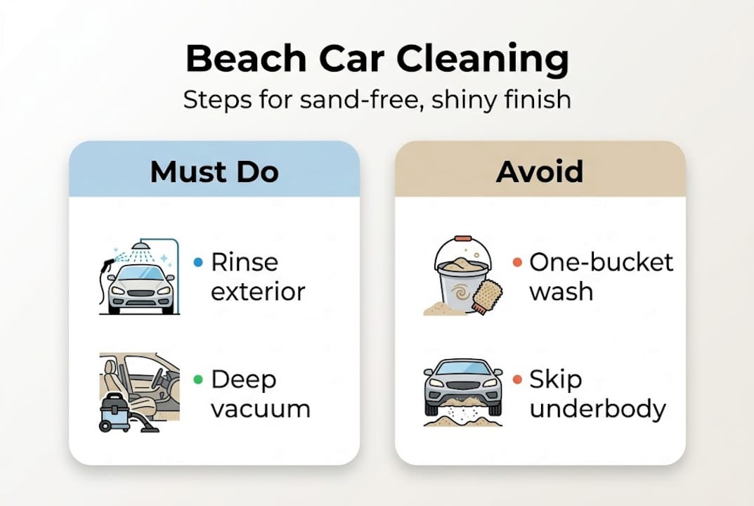 Infographic summarizing key car cleaning steps after beach