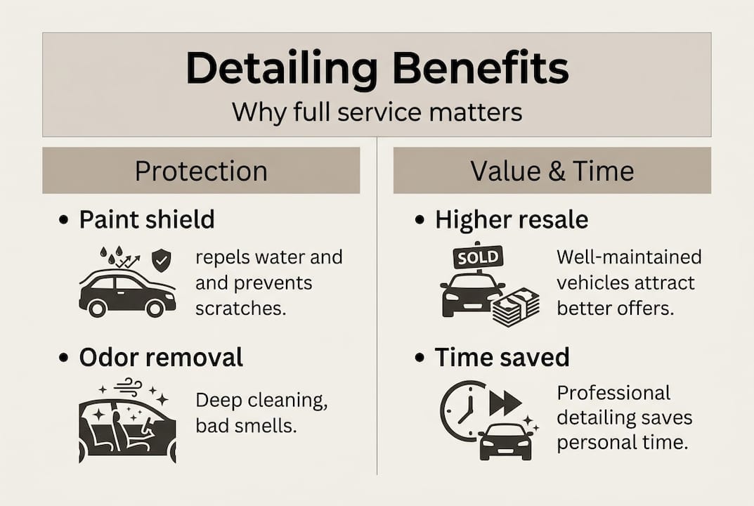 Infographic showing key benefits of car detailing