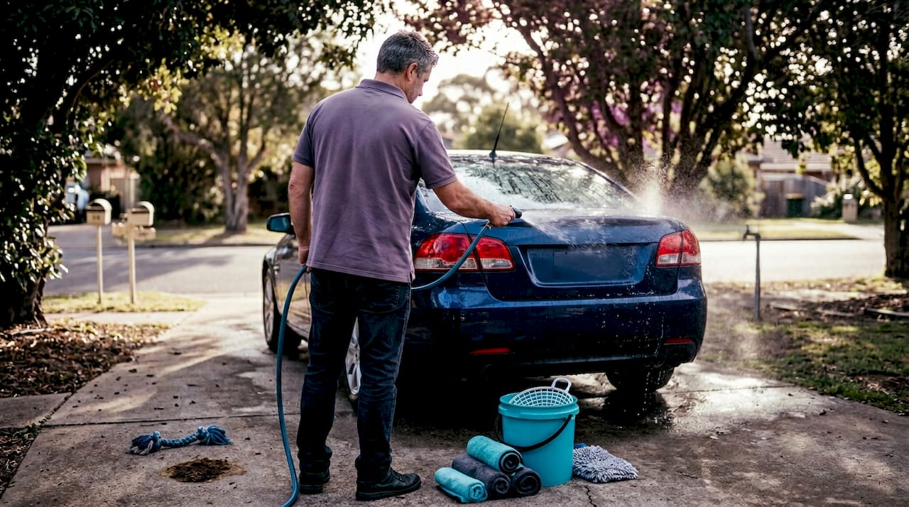 Car aftercare with water beading on coated paint