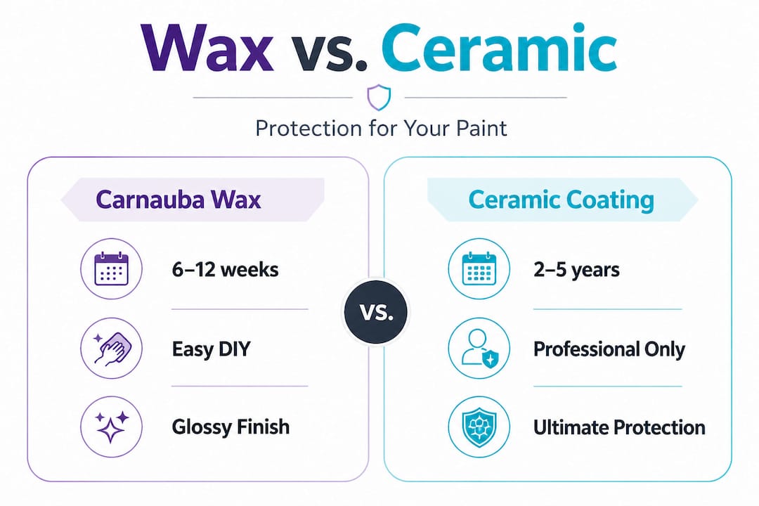 Infographic comparing wax and ceramic coating for cars