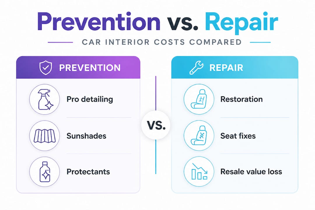 Infographic comparing prevention and repair costs for car interiors