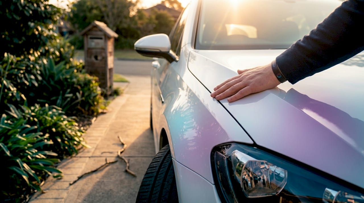 Checking car coating UV protection outdoors