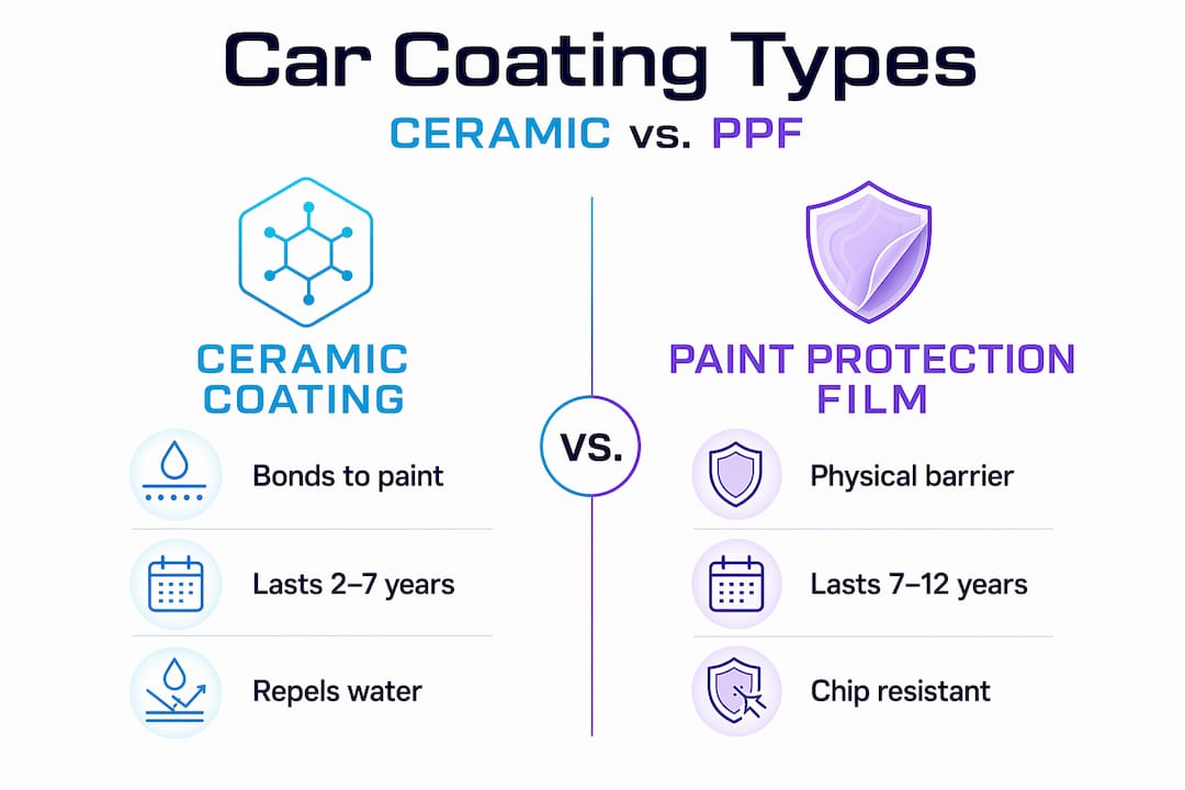 Infographic comparing ceramic coating and paint protection film