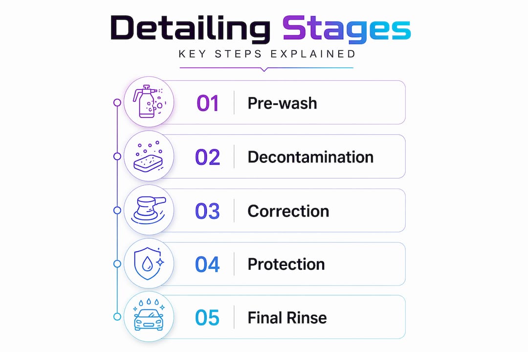 Infographic showing car detailing process steps