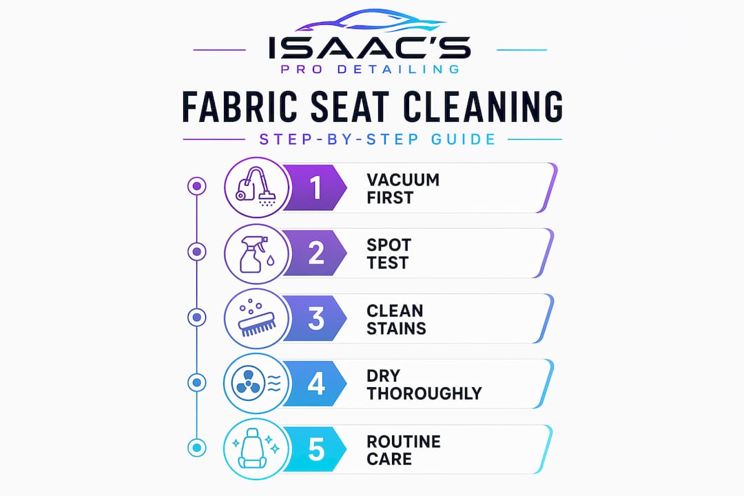 Infographic showing steps for car seat fabric cleaning