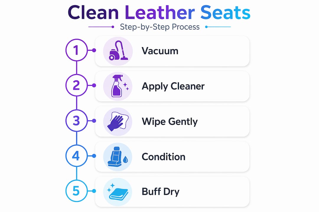 Infographic showing steps to clean leather seats