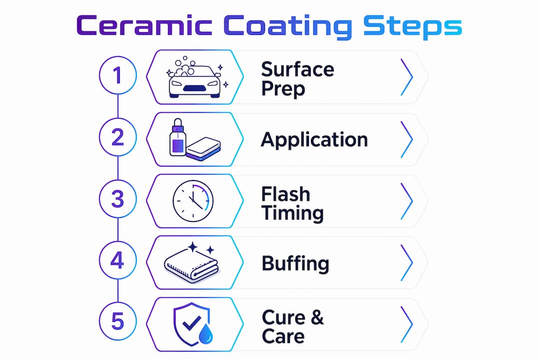 Infographic showing ceramic coating application steps
