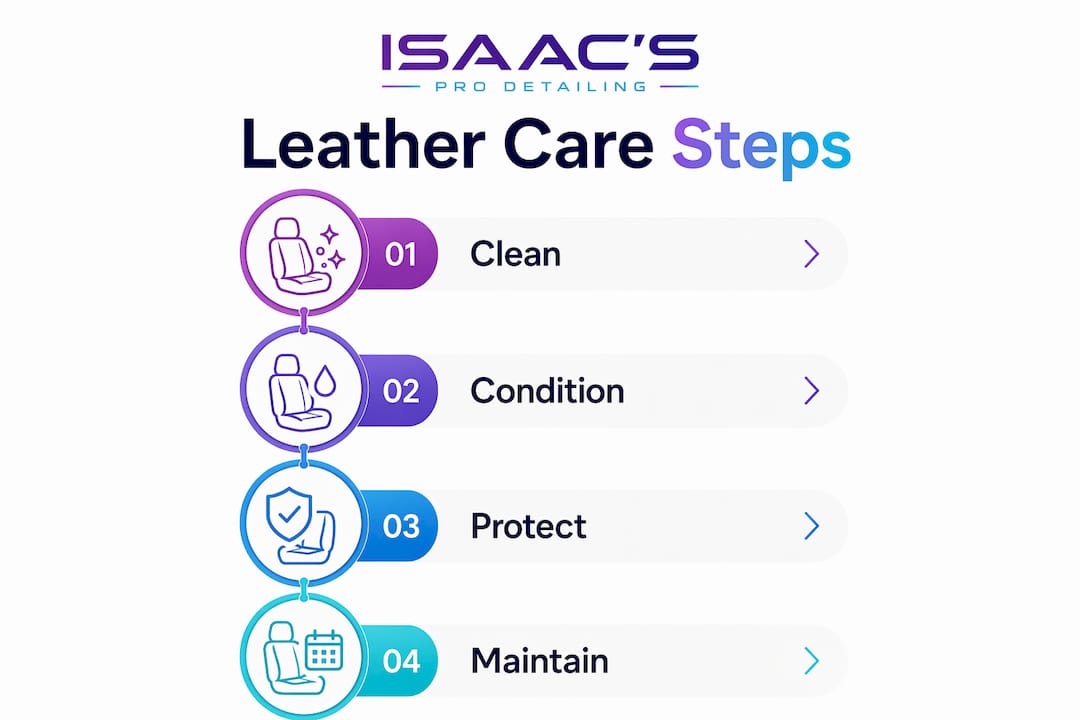 Infographic showing leather care routine steps