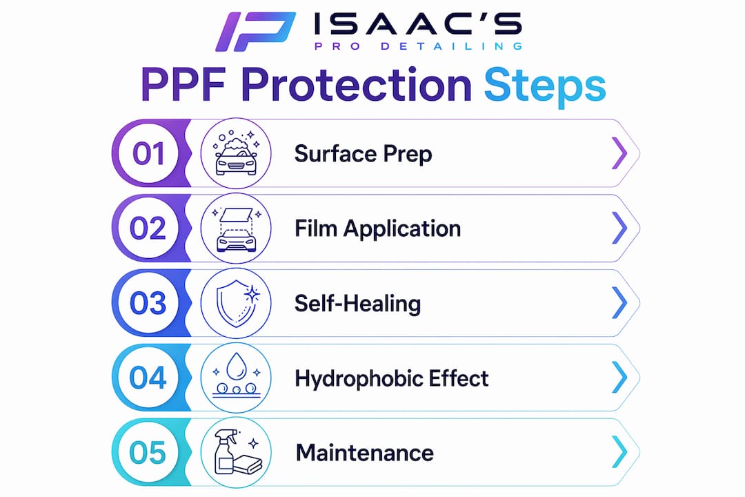 Infographic illustrating paint protection film key protection steps