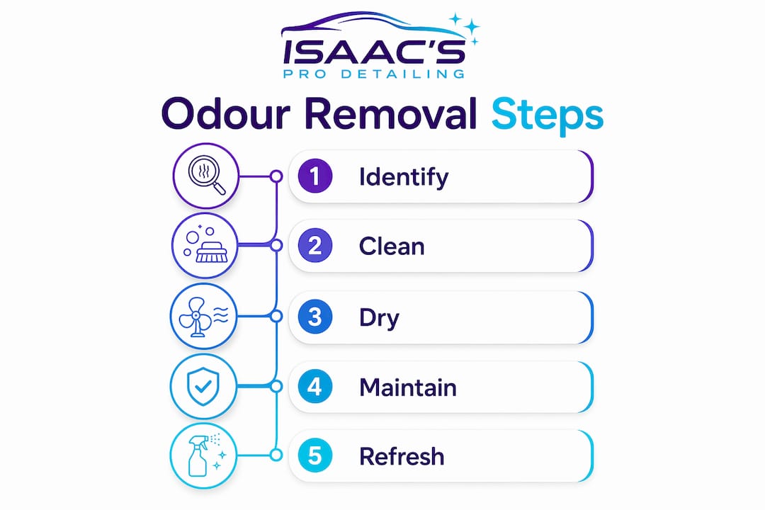 Infographic showing steps to remove car odour