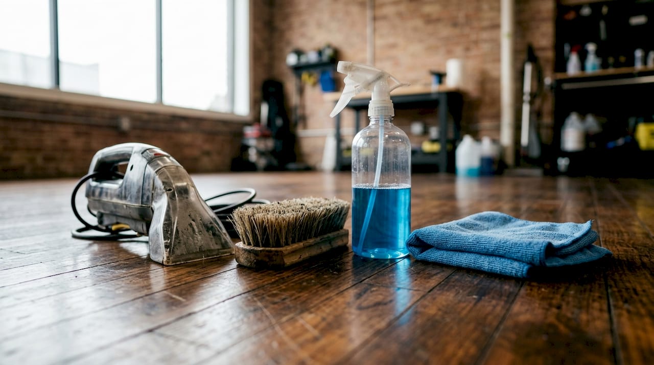 Close-up of car carpet cleaning tools