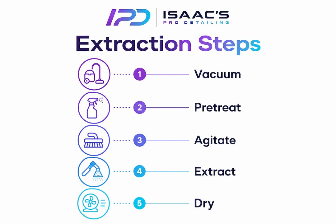 Infographic illustrating car carpet extraction steps
