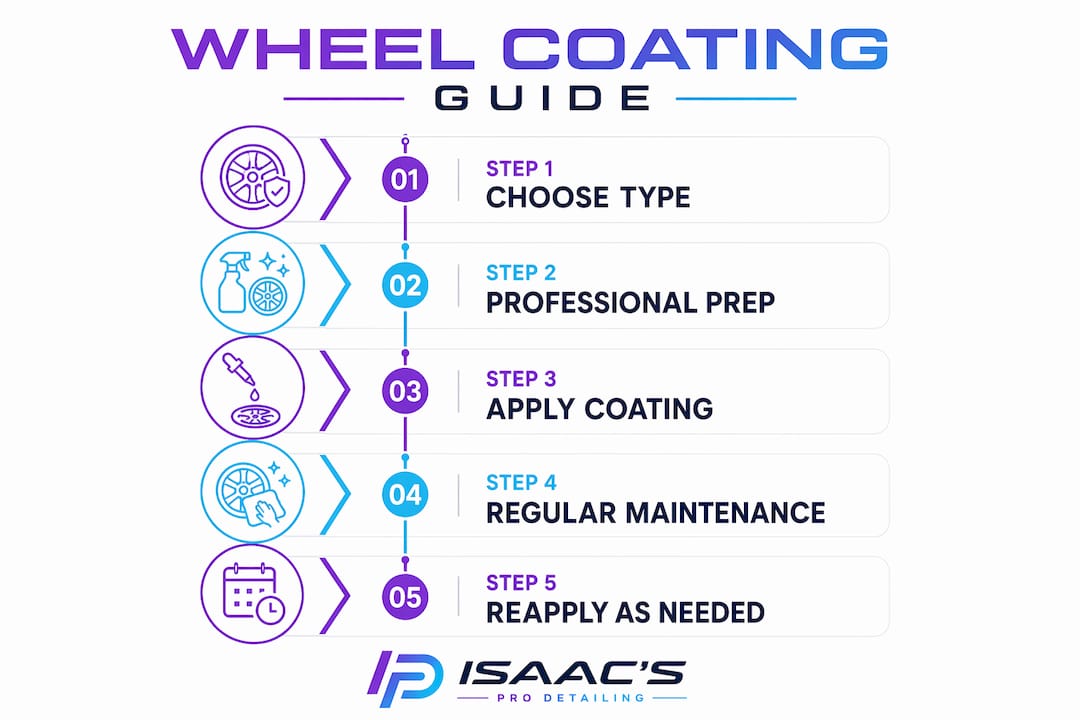 Infographic showing wheel coating application and care steps