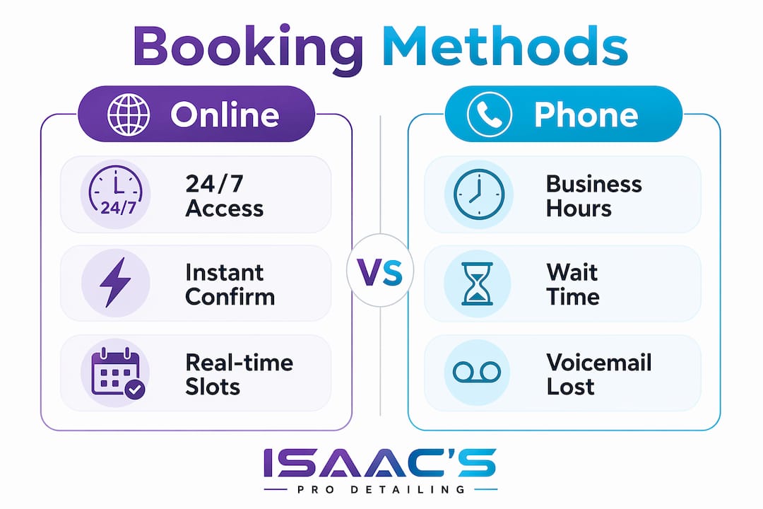 Infographic comparing online and phone booking features