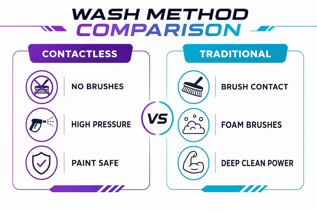 Infographic comparing contactless and traditional car wash methods