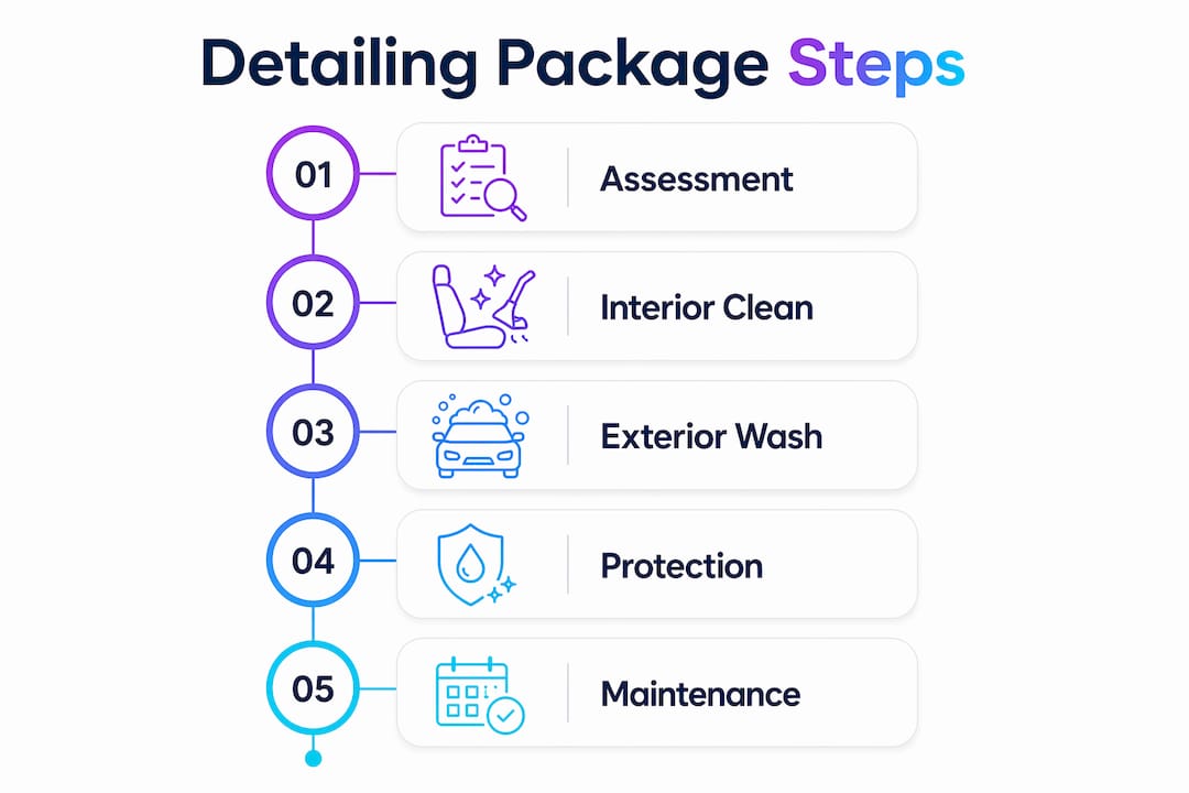Infographic showing business detailing package steps