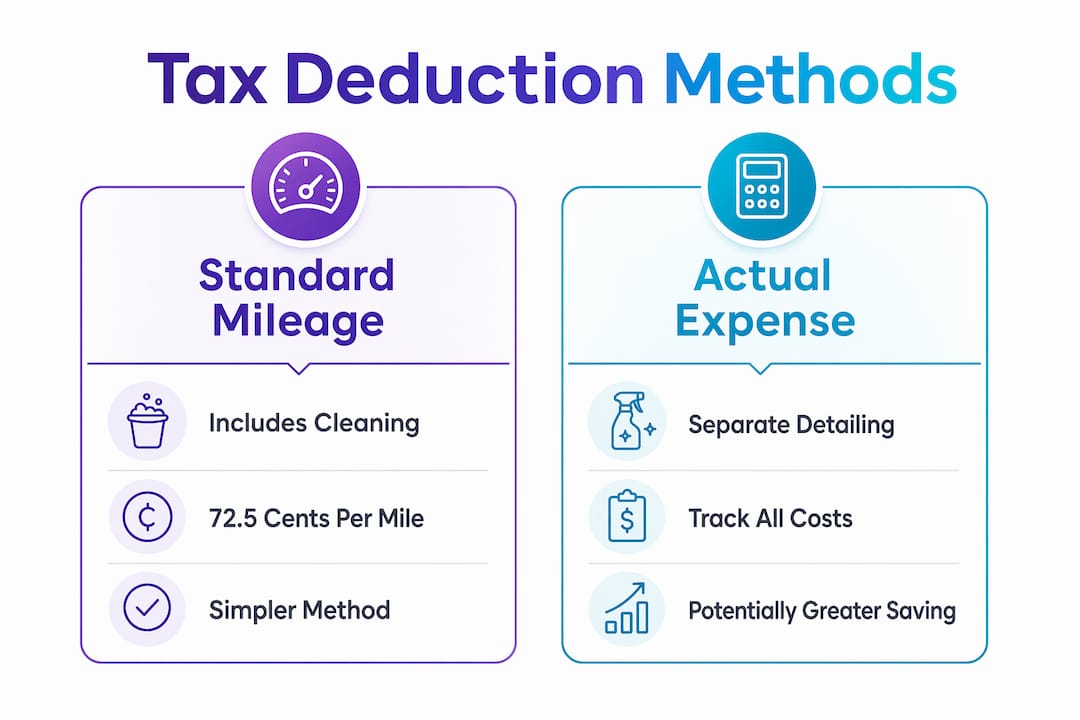 Infographic comparing tax deduction methods for vehicle detailing