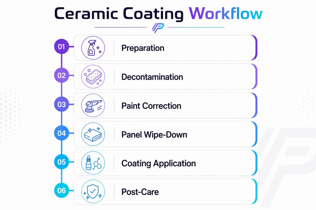 Infographic illustrating ceramic coating workflow steps
