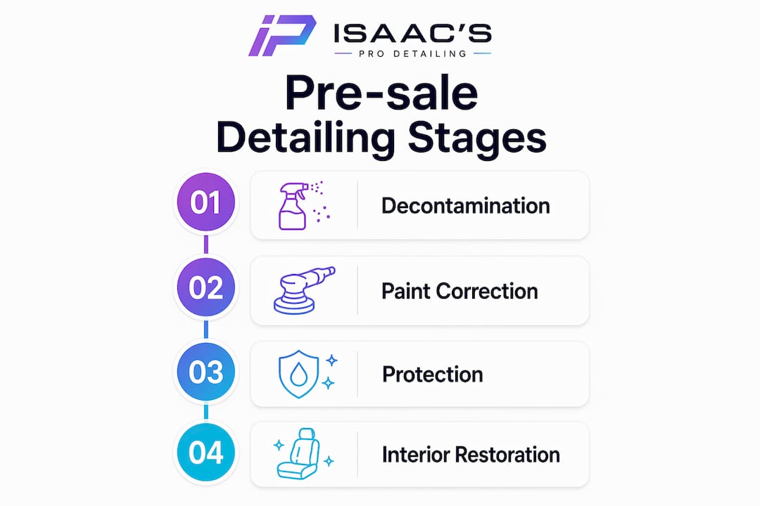 Infographic outlining four pre-sale car detailing stages