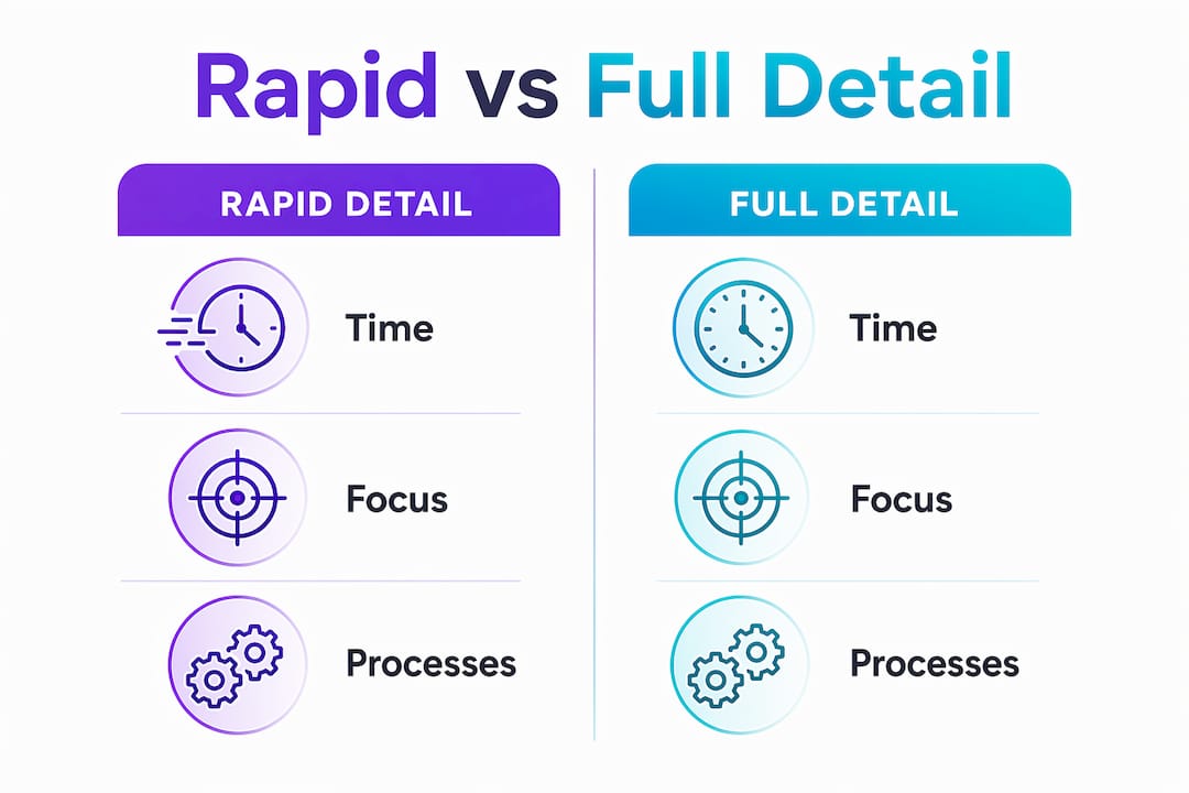 Infographic comparing rapid and full exterior car detailing