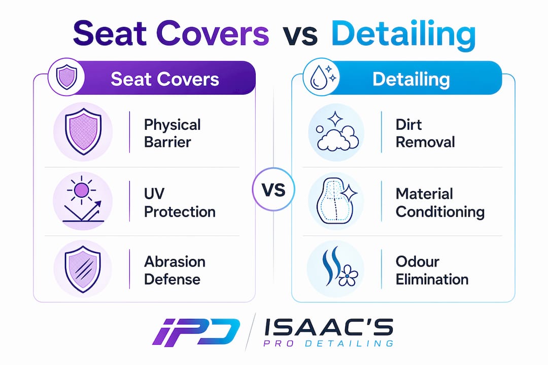 Infographic comparing seat covers and detailing