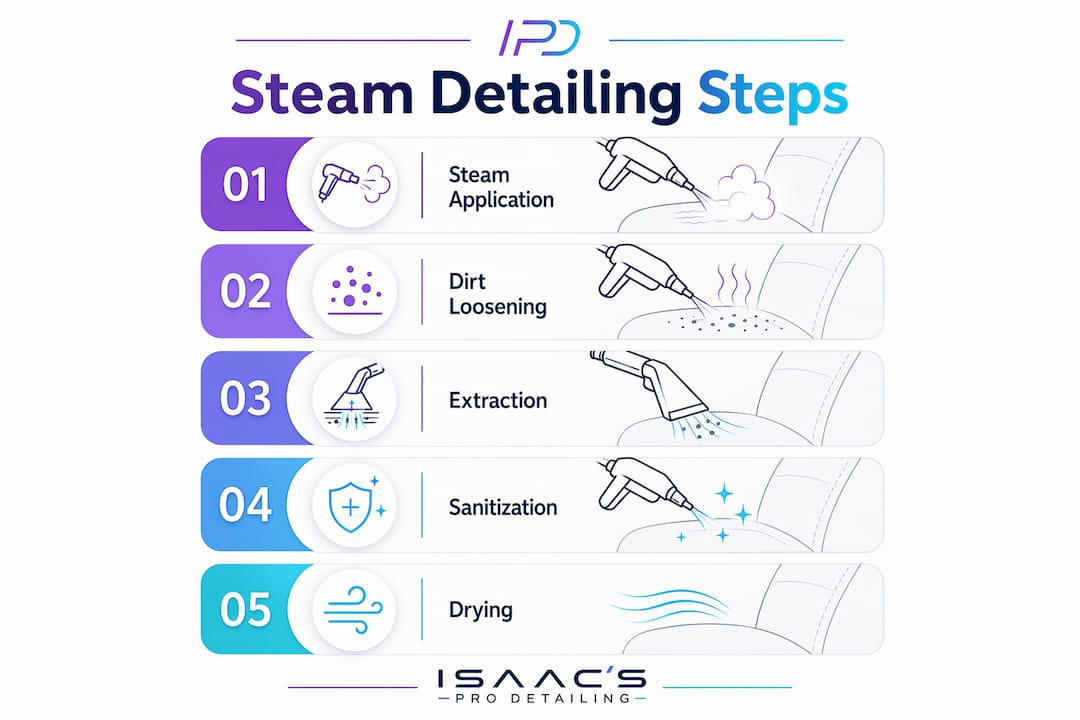 Infographic showing steam detailing process steps