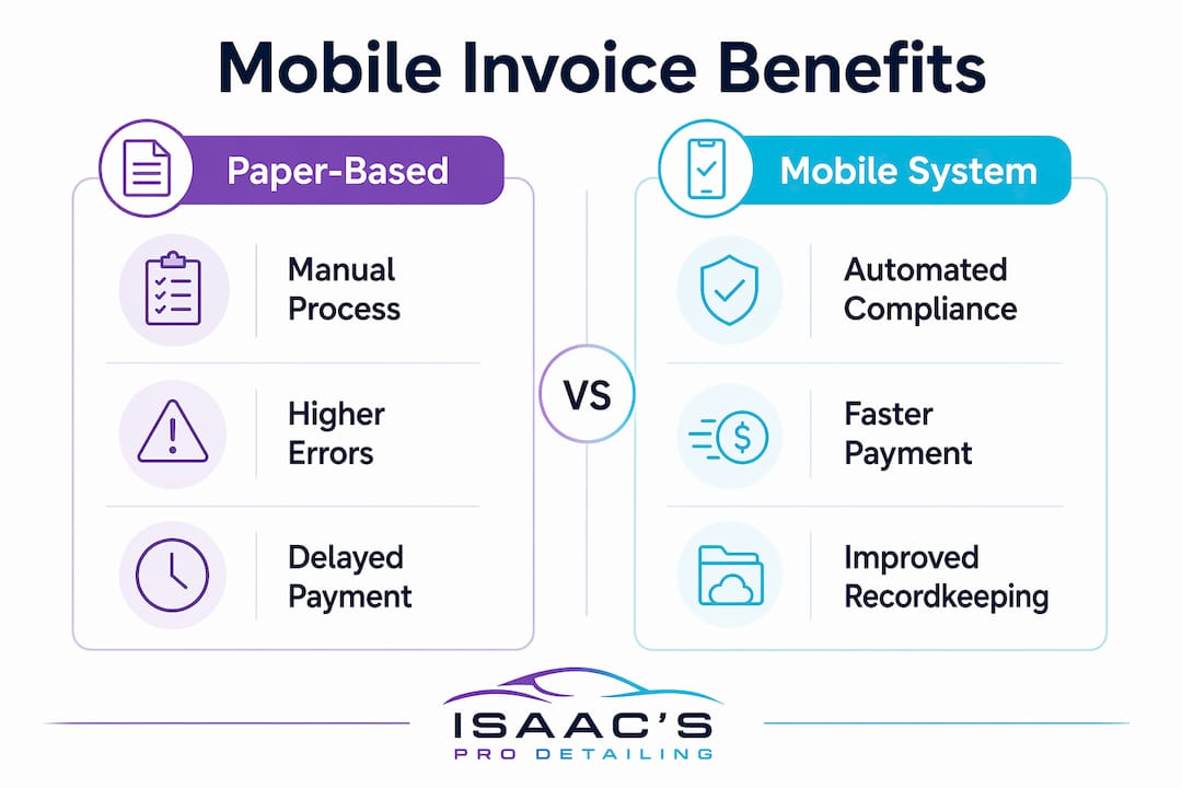 Infographic comparing paper-based and mobile invoicing benefits
