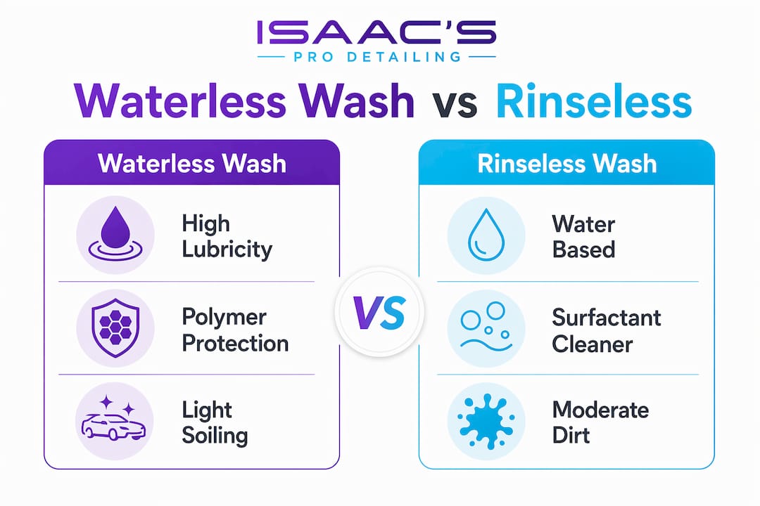 Infographic comparing waterless and rinseless wash differences