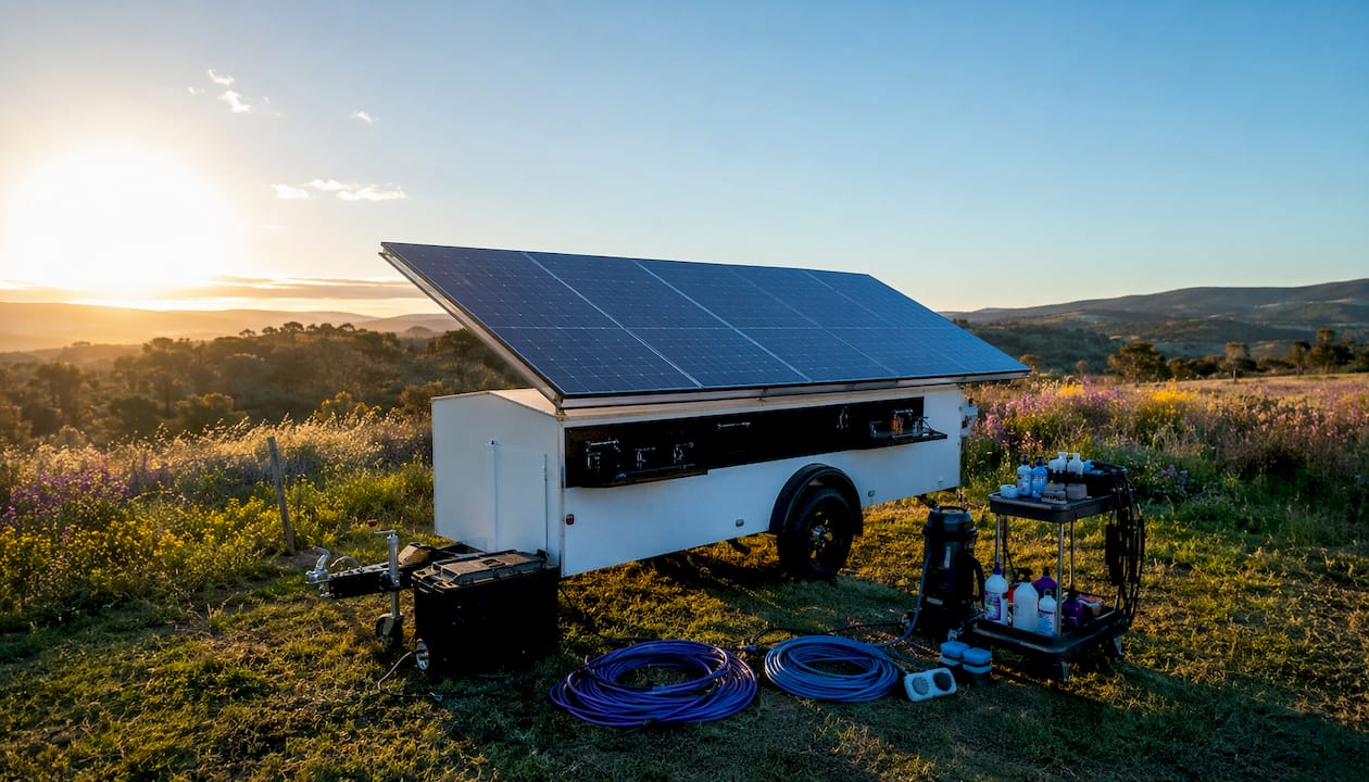 Solar panels on mobile detailing trailer roof