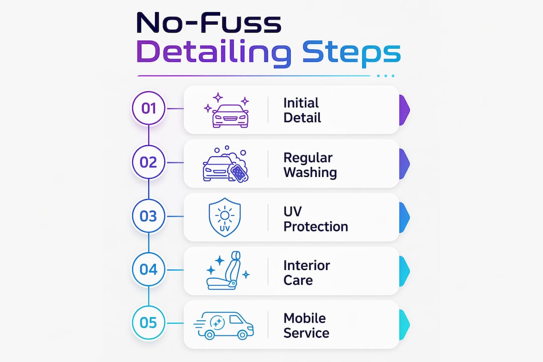 Infographic showing simple no-fuss car detailing steps