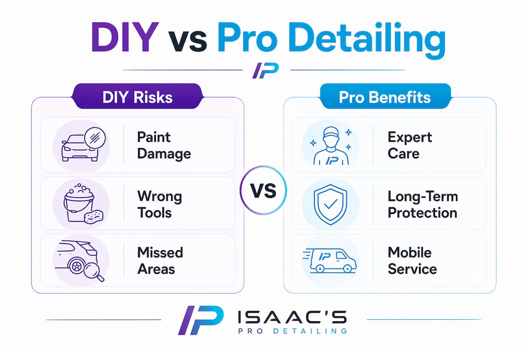 Comparison infographic of DIY and professional car cleaning